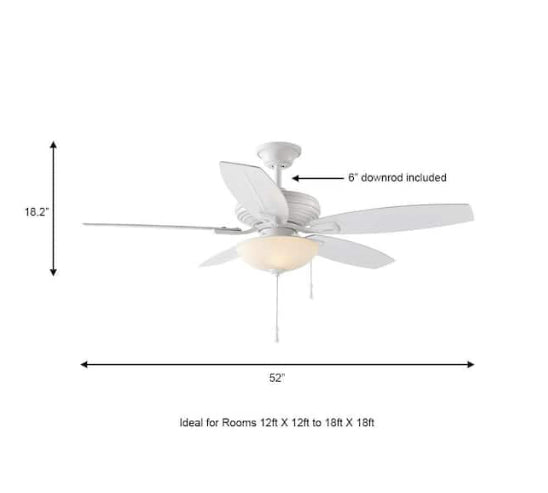 Hampton Bay
North Pond 52 in. Indoor/ Outdoor LED Matte White Ceiling Fan with Light Kit, Reversible Motor and Reversible Blades