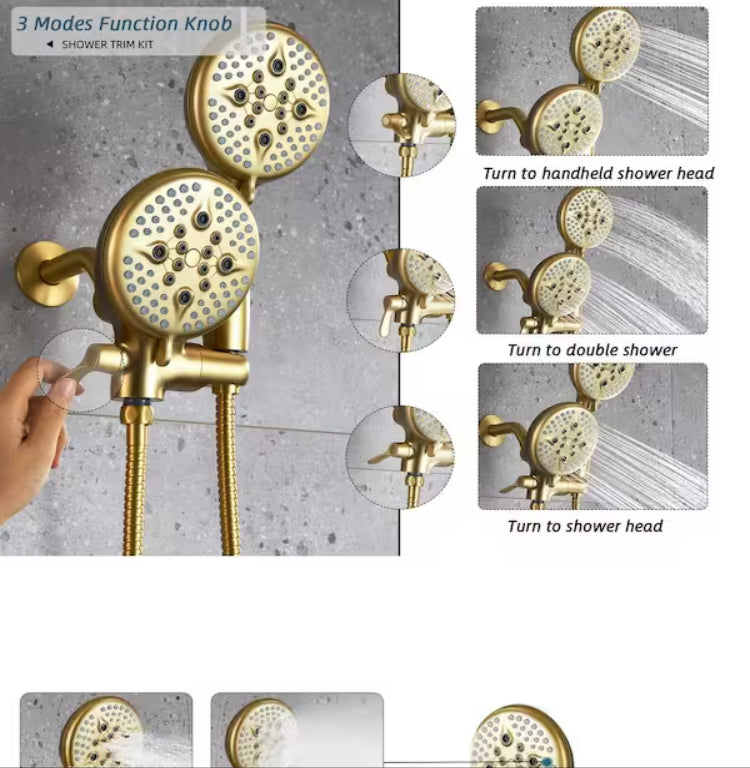 ELLO&ALLO
Single-Handle 24-Spray Shower Faucet and Handheld Shower Combo with 5 in. Shower Head in Brushed Gold (Valve Included)