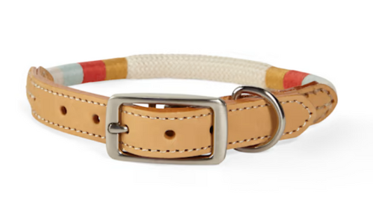 YOULY The Wanderer Cream Rope & Leather Dog Collar, large