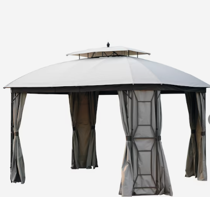 Style Selections 10.8-ft x 12.8-ft Dark Brown Frame and Taupe Fabric Metal Rectangle Screened Semi-permanent Gazebo